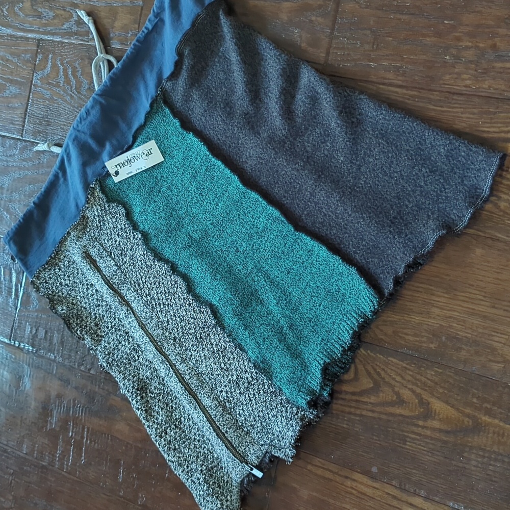 ETSY MOJOWEAR I Blue & Green Upcycled Recycled Boho Drawstring Sweater Skirt, S - Picture 8 of 13